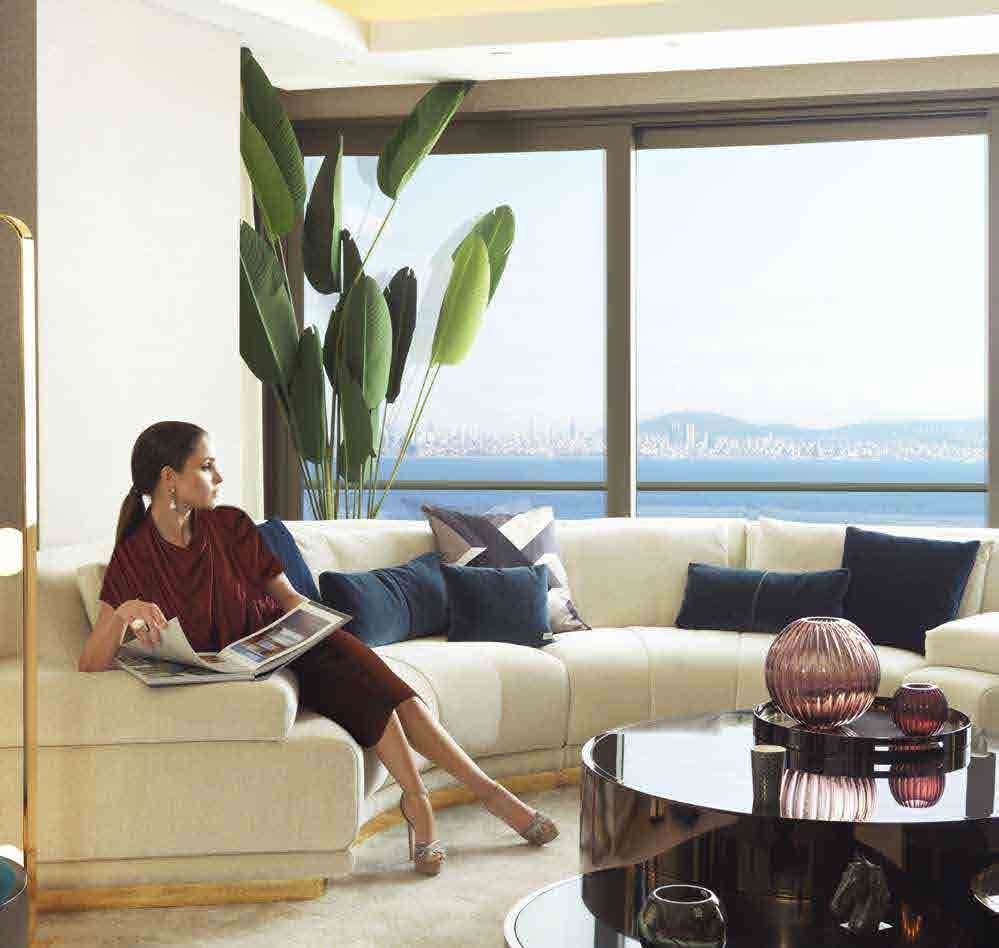 Büyükyalı furnished by FENDI Casa living room with sea view