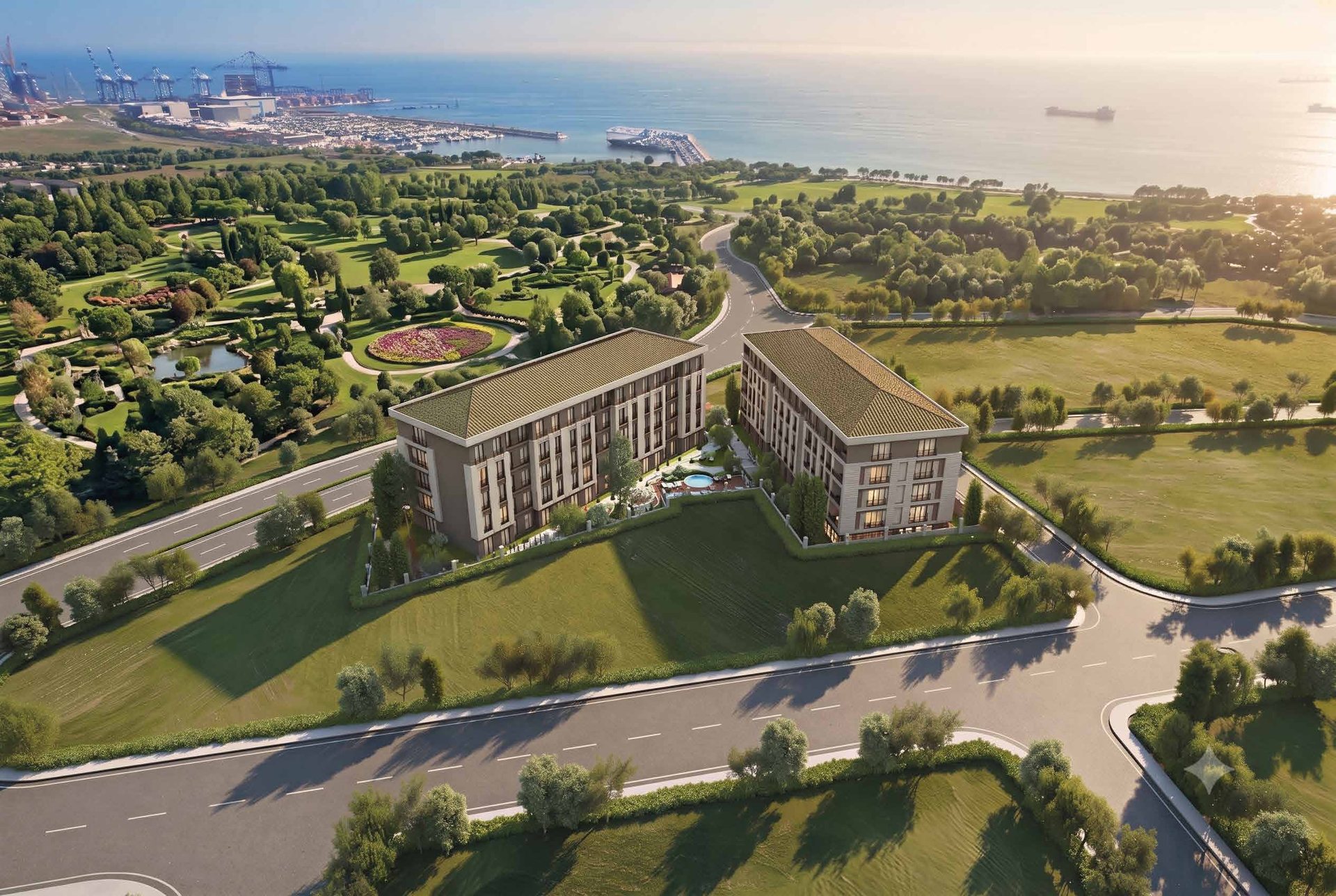 Diamond Marin aerial view with the sea and West Istanbul Marina