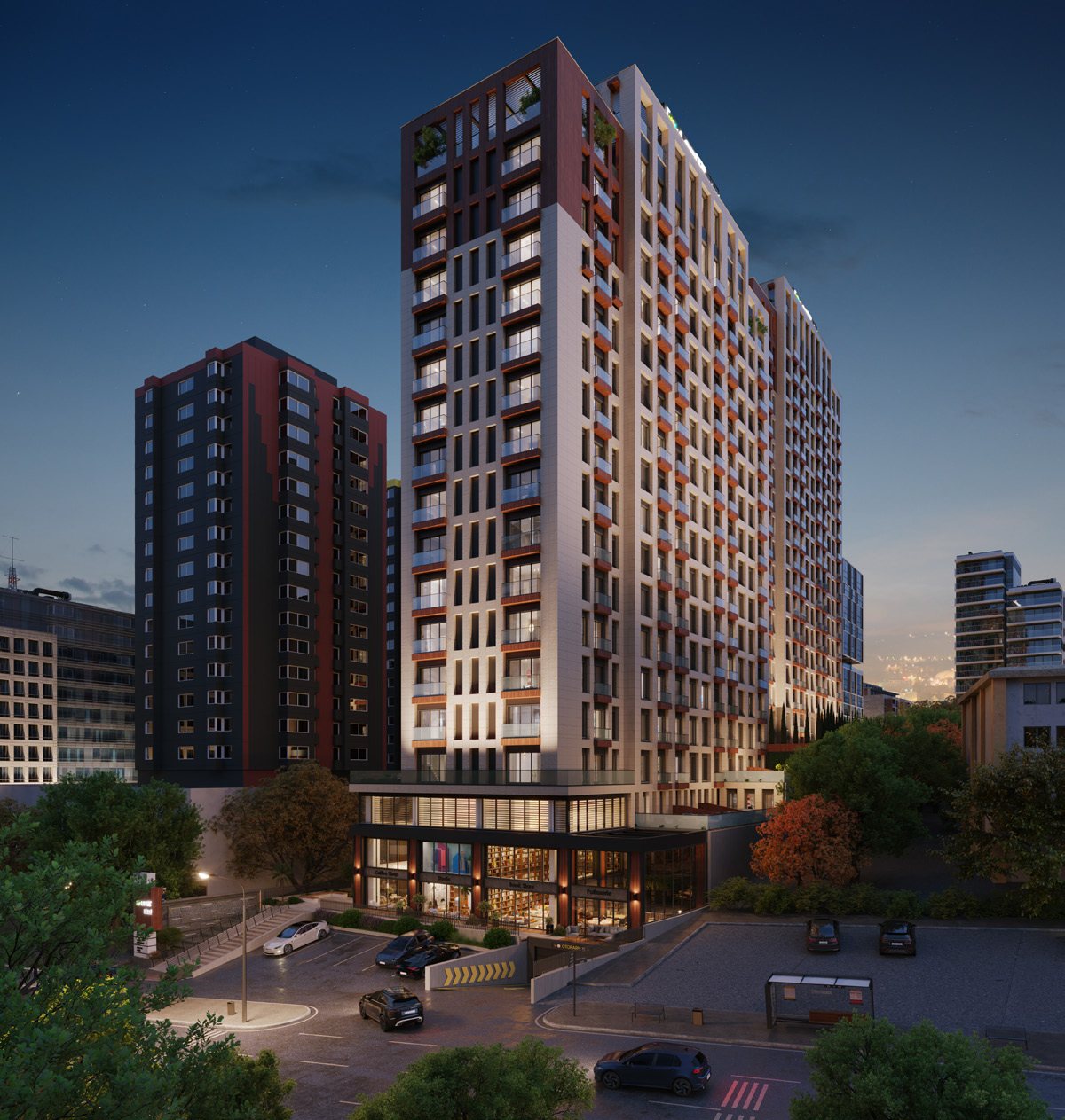 Lotus Şişli towers at dusk