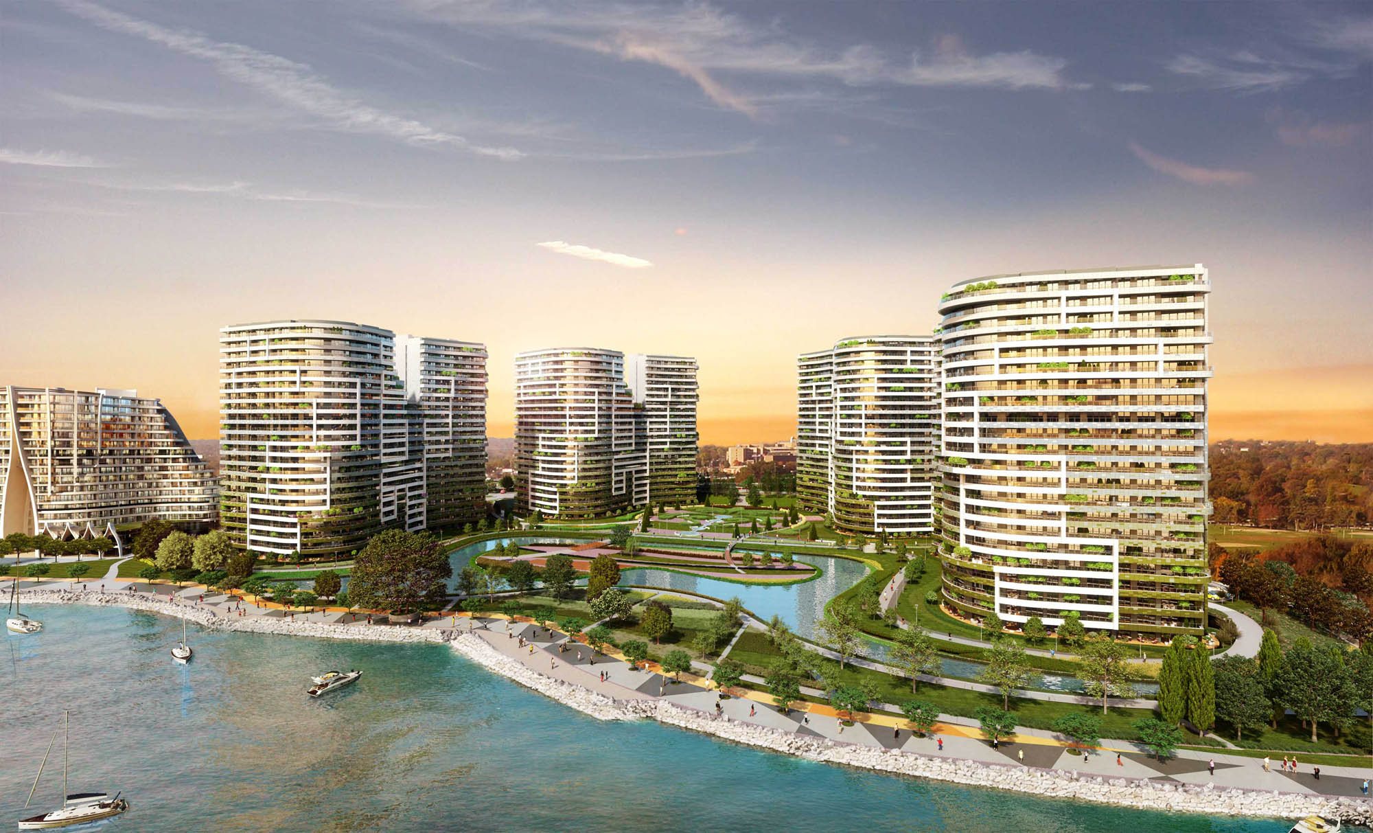 Sea Pearl Ataköy aerial view with its coastline, lagoon and gardens