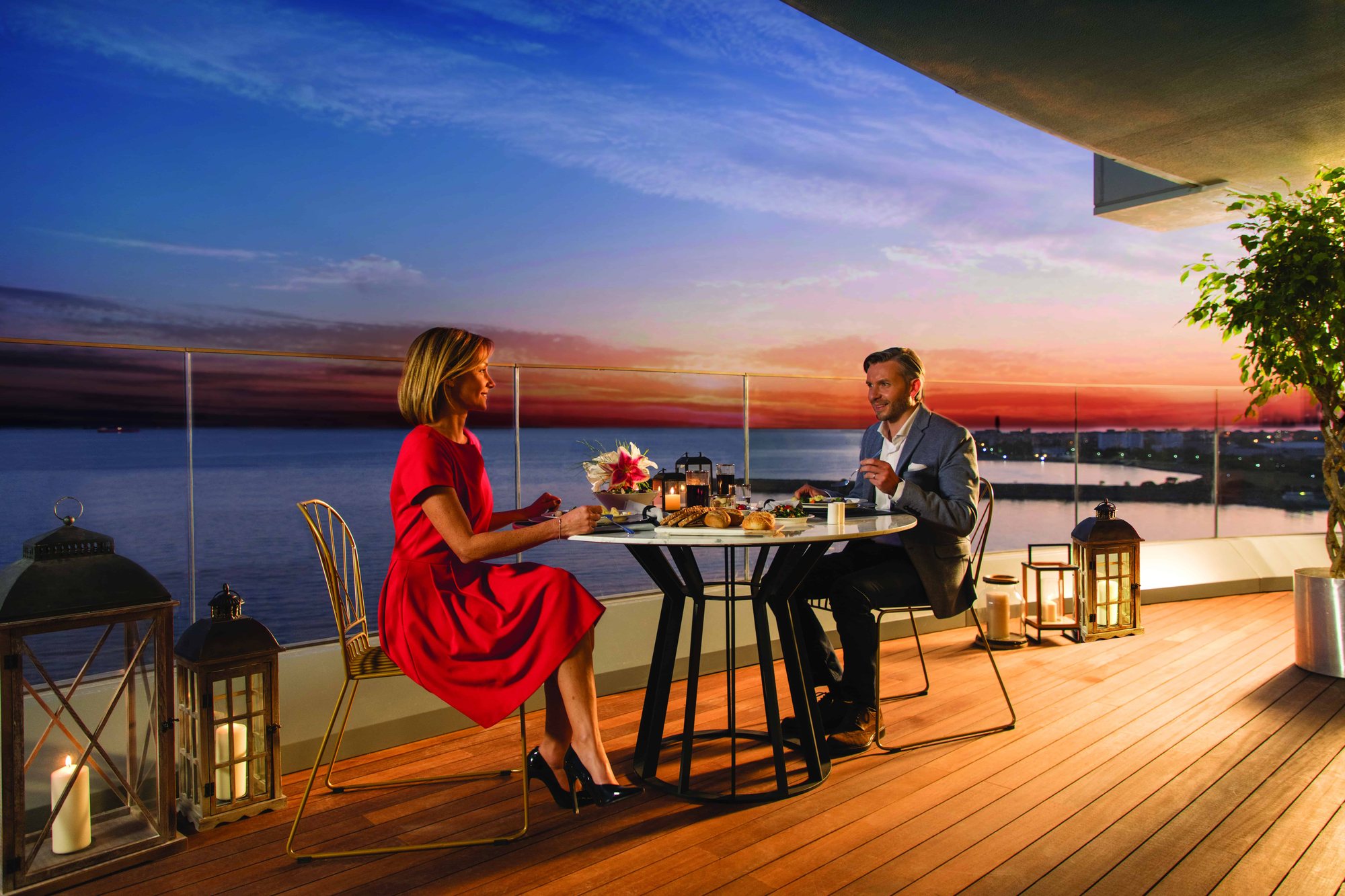 Dinner on a Sea Pearl Ataköy terrace at sunset
